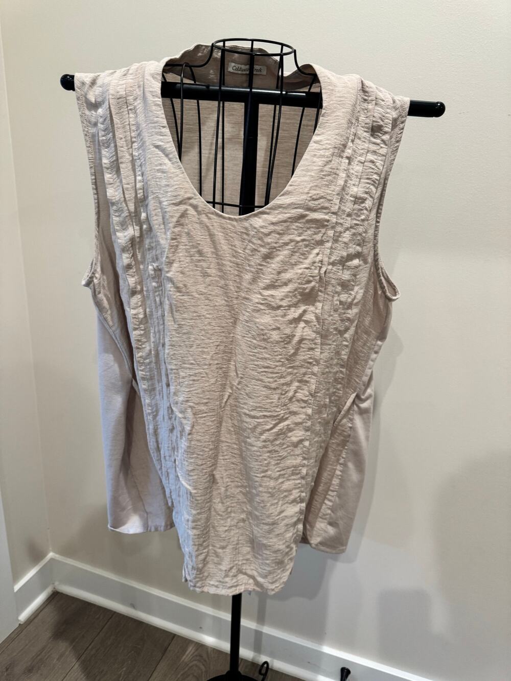 Coldwater Creek 2X Taupe Textured Layered Tunic Top Lagenlook Tie Back Plus Size